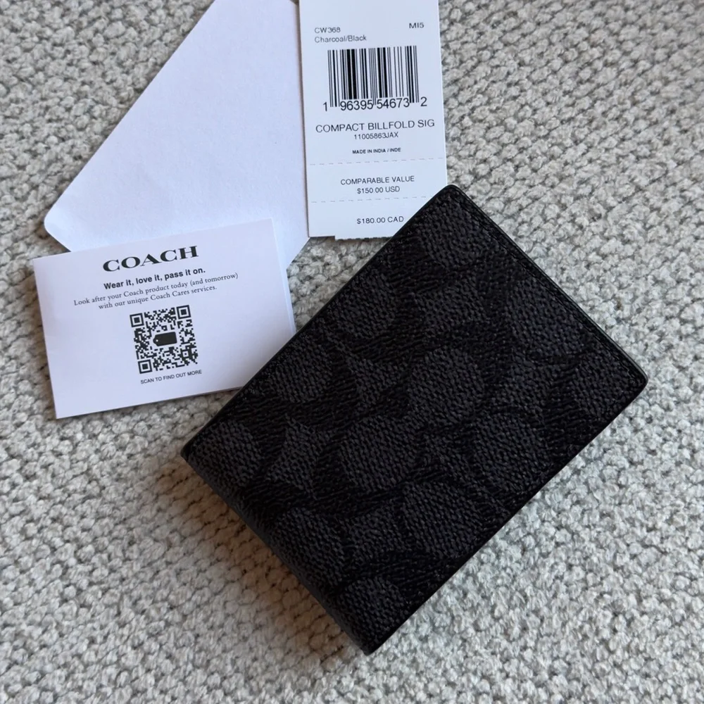 Coach Signature Compact Wallet Black - Picture 4 of 6